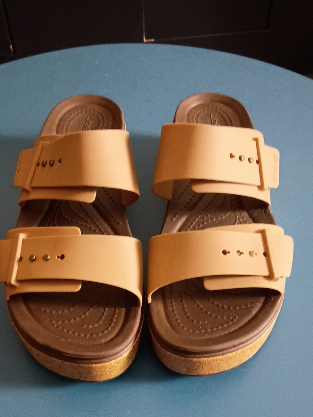 CROCS Double-Strap Tan Slide Sandals
